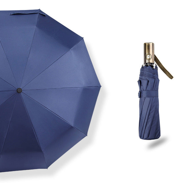 muerhua new luxury automatic three folding male commercial compact large strong frame windproof umbrellas business 10k parasol blue