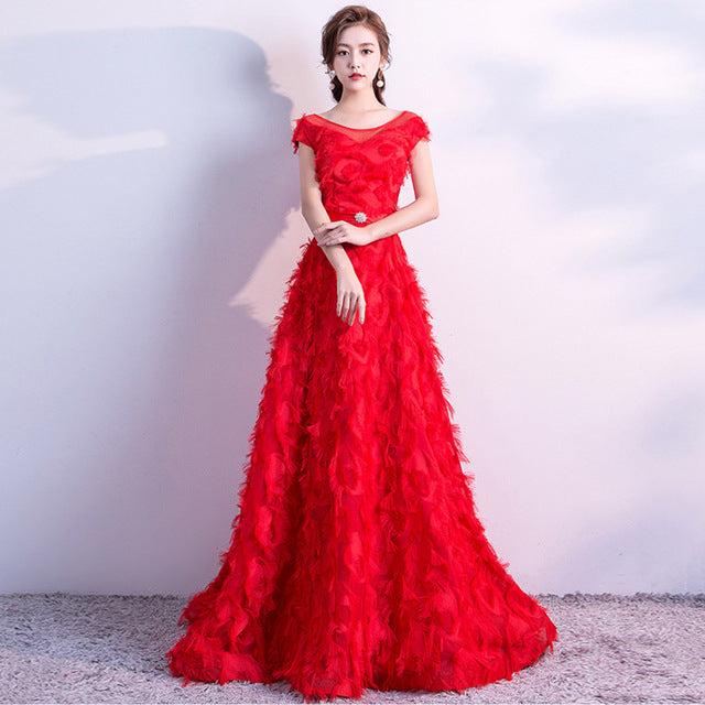 it's yiiya red flowers illusion appliques o-neck backless elegant lace up party formal dress floor length evening dresses lx117