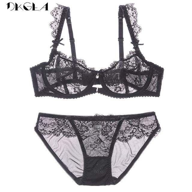 2018 new lace bra set transparent plus size c d cup underwear women ultrathin sexy lingerie set black brand bra and panty set