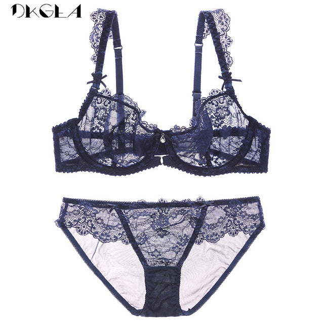 2018 new lace bra set transparent plus size c d cup underwear women ultrathin sexy lingerie set black brand bra and panty set