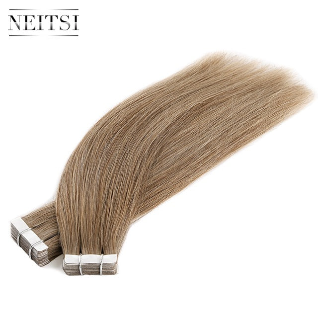 straight skin weft adhesive hair none remy tape in human hair extensions 16" 18" 20" 22" 24" double side tape 13 colors