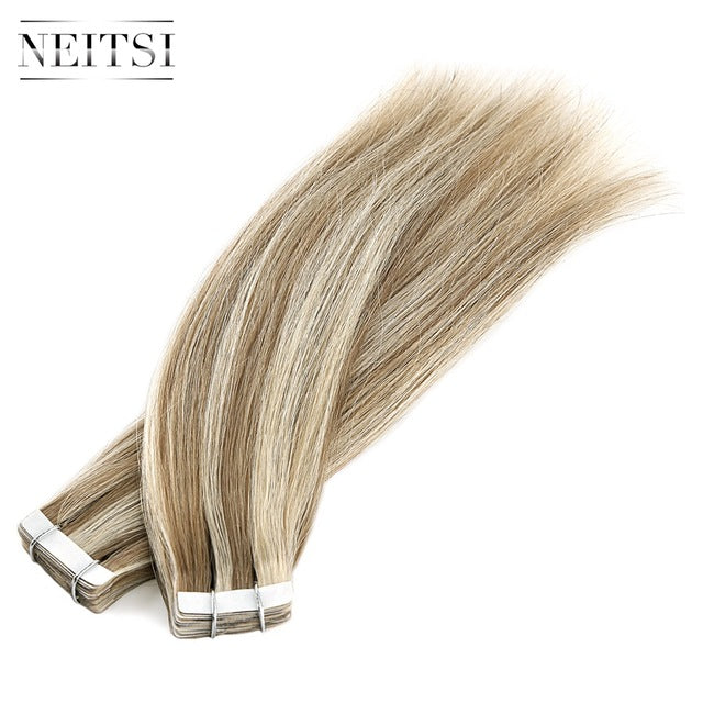 straight skin weft adhesive hair none remy tape in human hair extensions 16" 18" 20" 22" 24" double side tape 13 colors