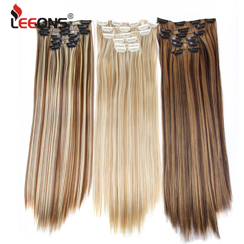 heat resistant 6pcs/set 16 clips full head 55cm straight synthetic fiber hairpieces clip in on hair extensions