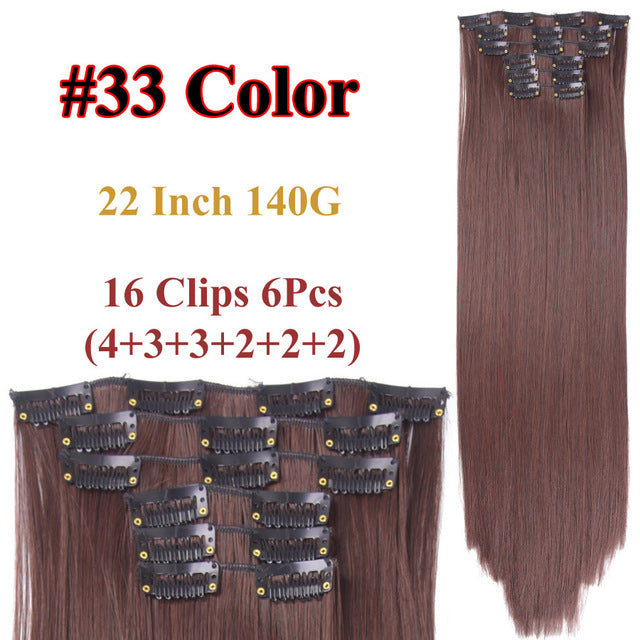 heat resistant 6pcs/set 16 clips full head 55cm straight synthetic fiber hairpieces clip in on hair extensions #12 / 22inches