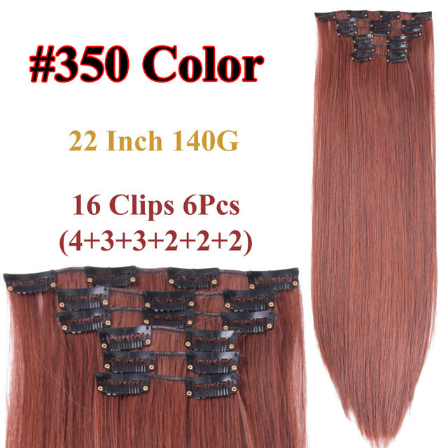 heat resistant 6pcs/set 16 clips full head 55cm straight synthetic fiber hairpieces clip in on hair extensions #14 / 22inches