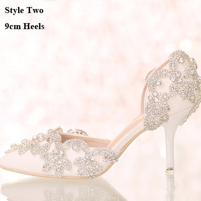 rhinestone buckle straps white wedding shoes pointed toe 3 inches comfortable bridal party dancing shoes summer sandals