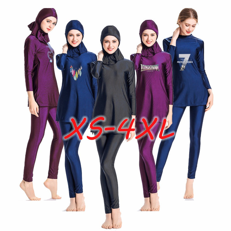 xs-4xl muslim swimwear women modest patchwork full cover long sleeve swimsuit islamic hijab islam burkinis wear bathing suit
