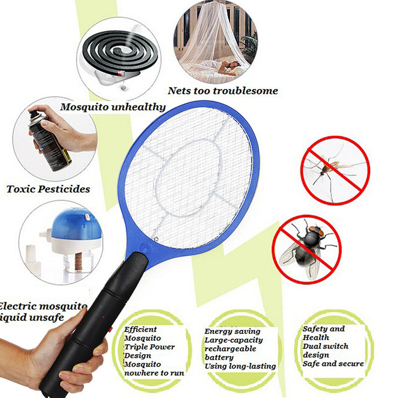 2 aa batteries operated hand racket electric mosquito swatter insect home garden pest bug fly mosquito zapper swatter
