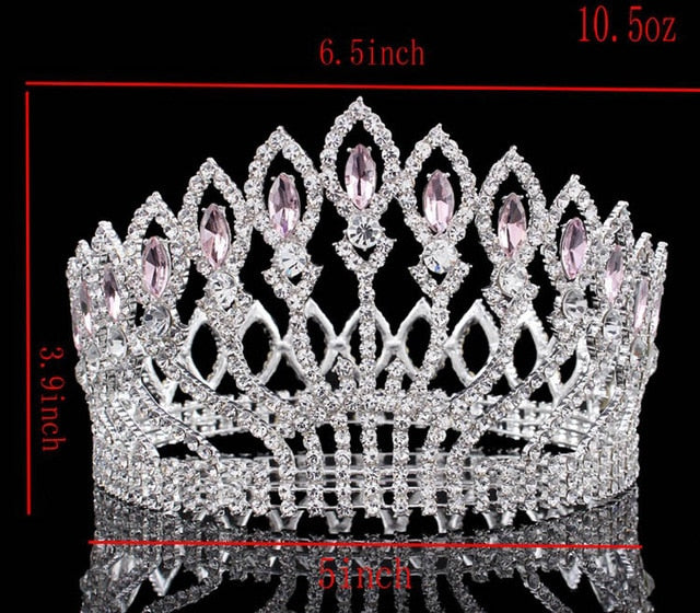 luxurious sparkling crystal baroque queen wedding tiara crown silver pink