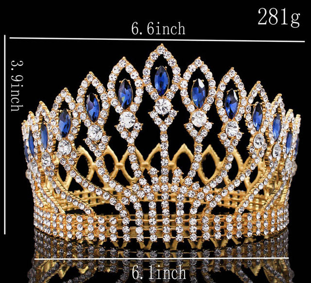 luxurious sparkling crystal baroque queen wedding tiara crown gold blue