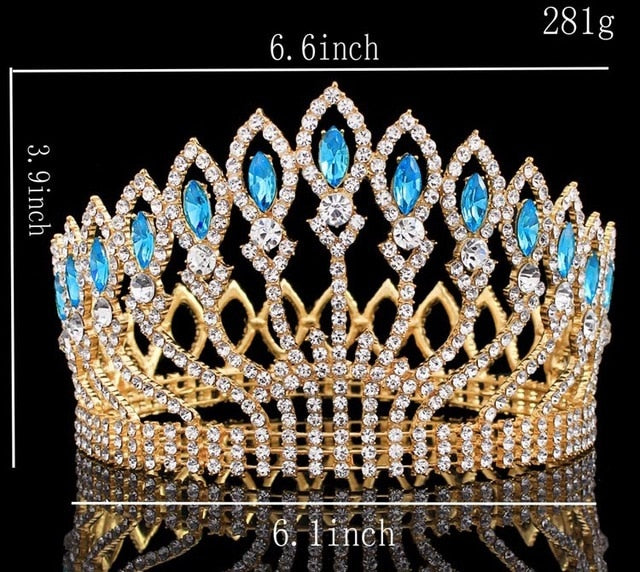 luxurious sparkling crystal baroque queen wedding tiara crown gold lake blue