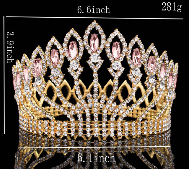 luxurious sparkling crystal baroque queen wedding tiara crown gold pink