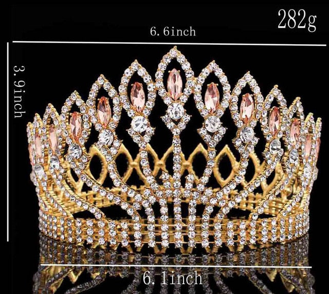 luxurious sparkling crystal baroque queen wedding tiara crown gold brown