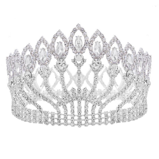 luxurious sparkling crystal baroque queen wedding tiara crown silver white