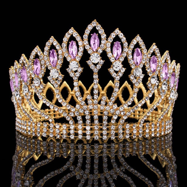 luxurious sparkling crystal baroque queen wedding tiara crown gold purple