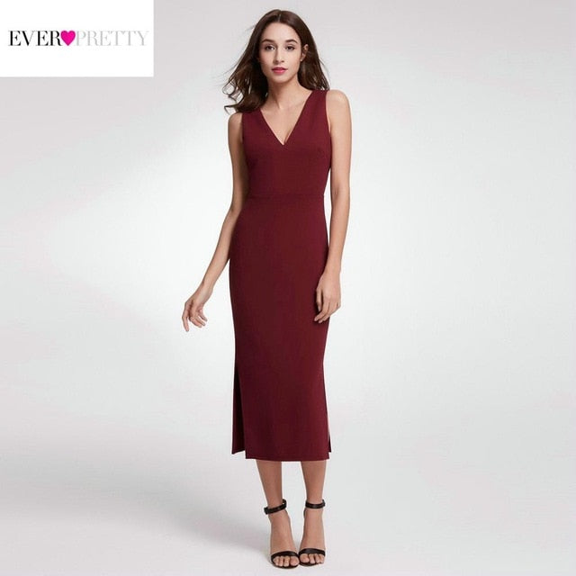 hot sale ever pretty elegant burgundy evening dresses tea-length split simple design women formal evening gowns