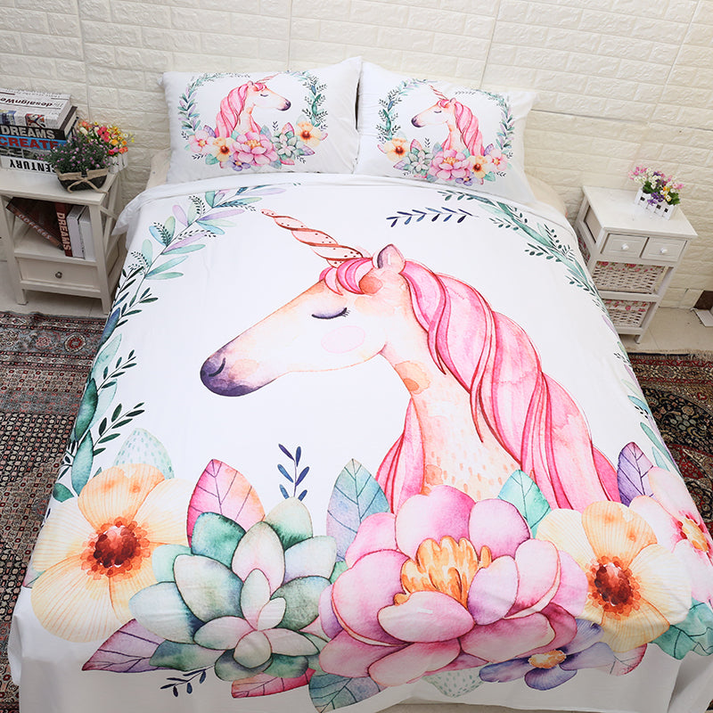 cute unicorn bedding set cartoon duvet cover 3pcs bedclothes