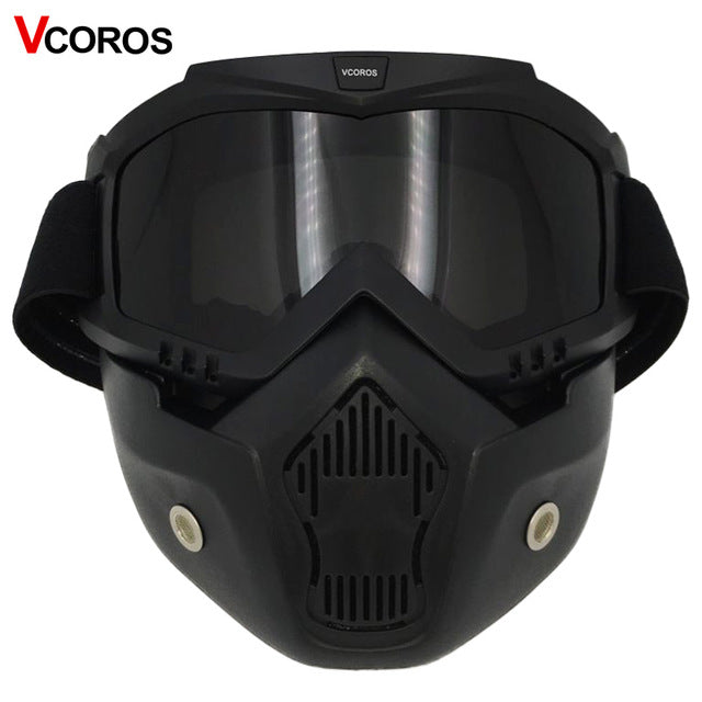 detachable mask goggles for vintage motorcycle helmet monster mask for scooter jet retro moto helmets cosplay mask frame 1 black lens