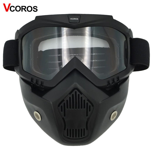 detachable mask goggles for vintage motorcycle helmet monster mask for scooter jet retro moto helmets cosplay mask frame 1 clear lens
