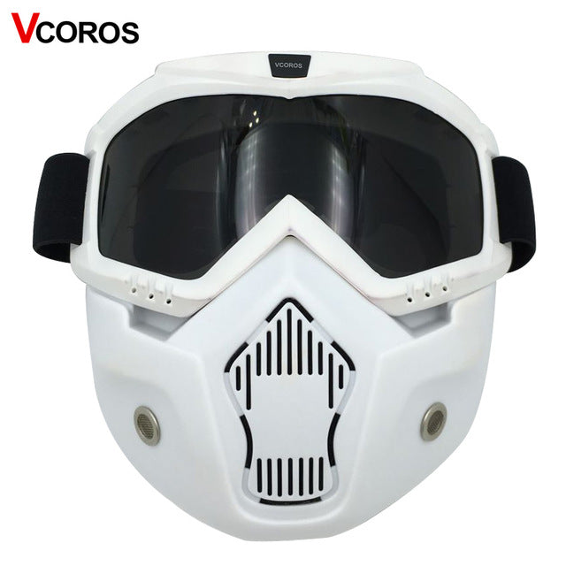 detachable mask goggles for vintage motorcycle helmet monster mask for scooter jet retro moto helmets cosplay mask frame 2 black lens