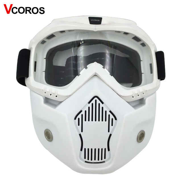 detachable mask goggles for vintage motorcycle helmet monster mask for scooter jet retro moto helmets cosplay mask frame 2 clear lens