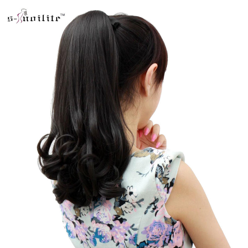 snoilite synthetic women claw on ponytail clip in hair extensions curly style pony tail hairpiece black brown blonde hairstyles