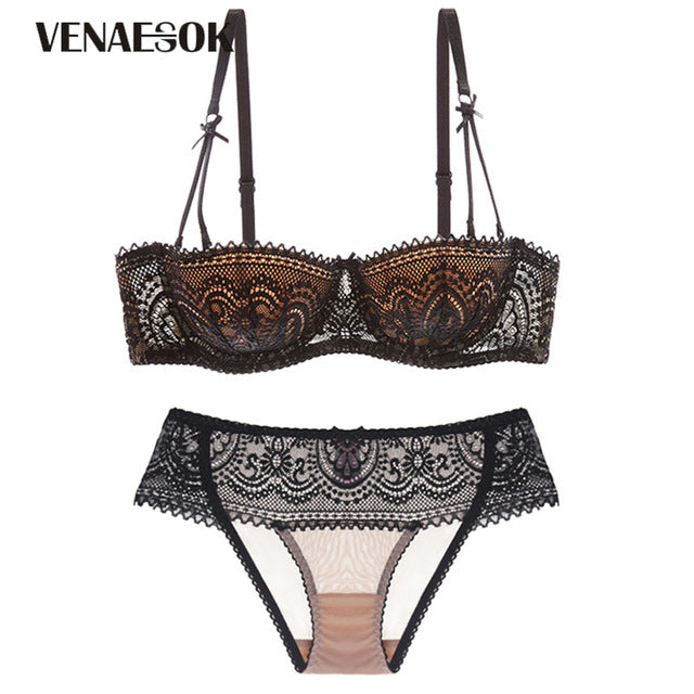 young girl green bra set plus size d e half cup thin cotton underwear set sexy women lace embroidery brassiere black lingerie