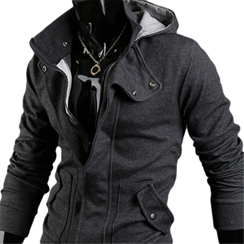 men fashion casual long sleeve slim zipper cardigan hooded jacket