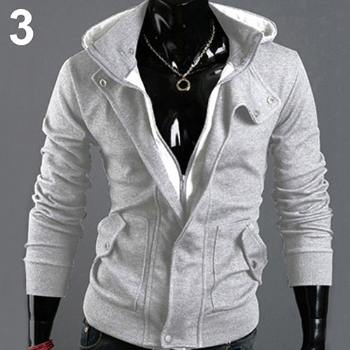 men fashion casual long sleeve slim zipper cardigan hooded jacket