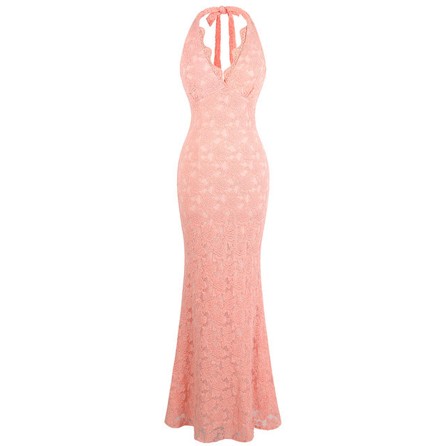 angel-fashions halter sleeveless lace vestidos de noche long evening dresses