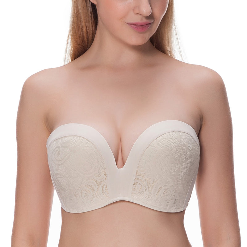 women's slightly lined lift great support lace strapless bra