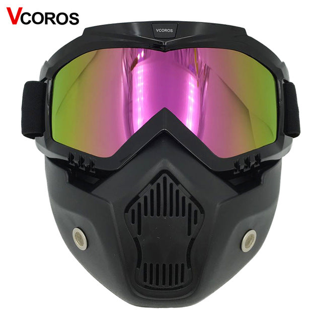 detachable mask goggles for vintage motorcycle helmet monster mask for scooter jet retro moto helmets cosplay mask frame 1 color lens