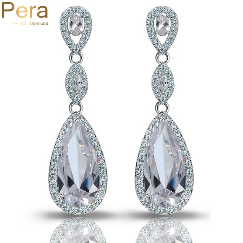 ladies wedding jewelry sparkling long big dangling drop cubic zirconia stone earrings for brides