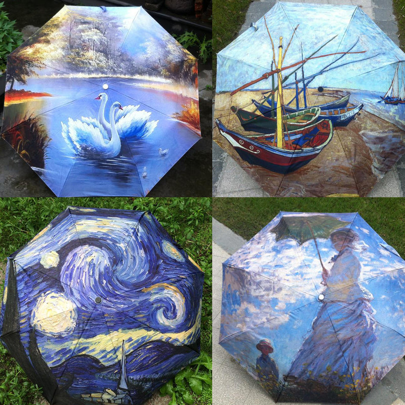fashion van gogh oil painting arts class oil painting umbrella stars waterproof rainproof unvi folding guarda chuva umbrellas