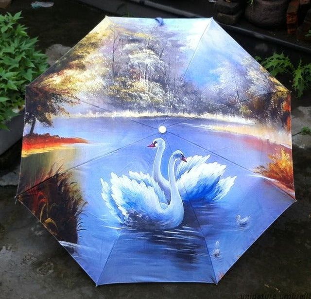 fashion van gogh oil painting arts class oil painting umbrella stars waterproof rainproof unvi folding guarda chuva umbrellas pink