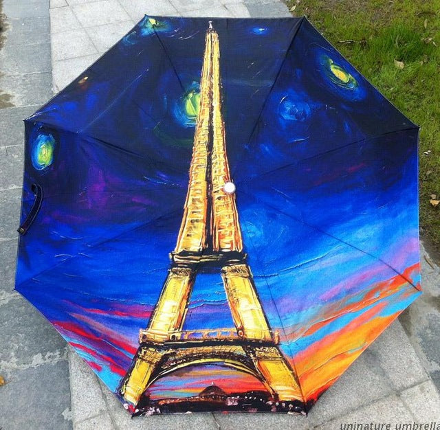 fashion van gogh oil painting arts class oil painting umbrella stars waterproof rainproof unvi folding guarda chuva umbrellas clear