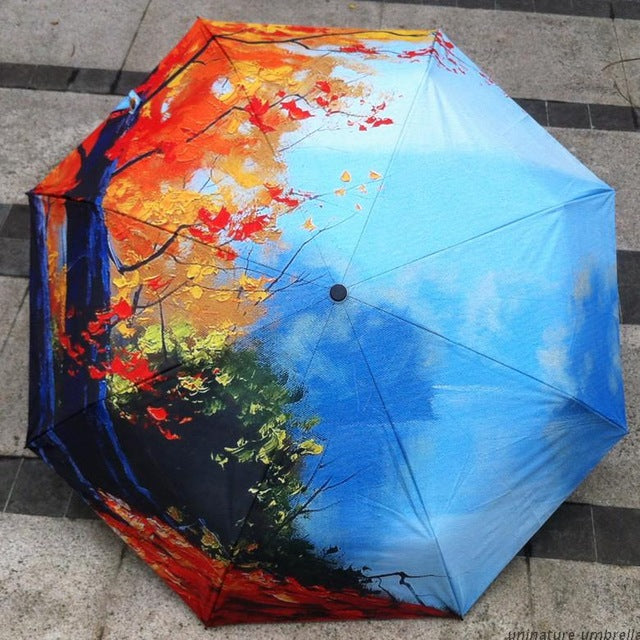 fashion van gogh oil painting arts class oil painting umbrella stars waterproof rainproof unvi folding guarda chuva umbrellas burgundy