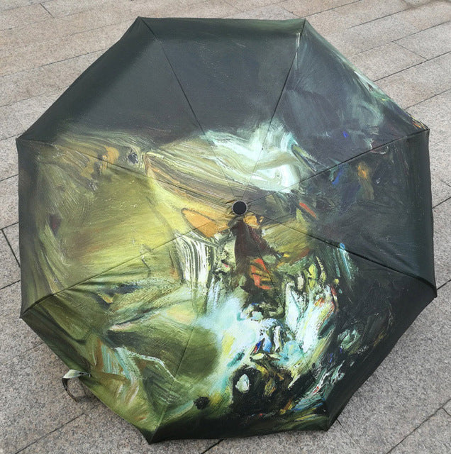 fashion van gogh oil painting arts class oil painting umbrella stars waterproof rainproof unvi folding guarda chuva umbrellas brown