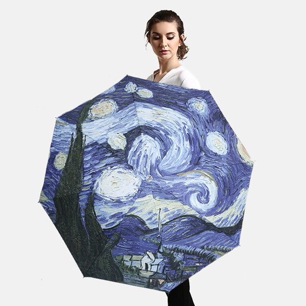 oil painting europe scenery pattern rain/ sun umbrella,3 folding thickening anti uv fashion abstract art design women umbrella 03