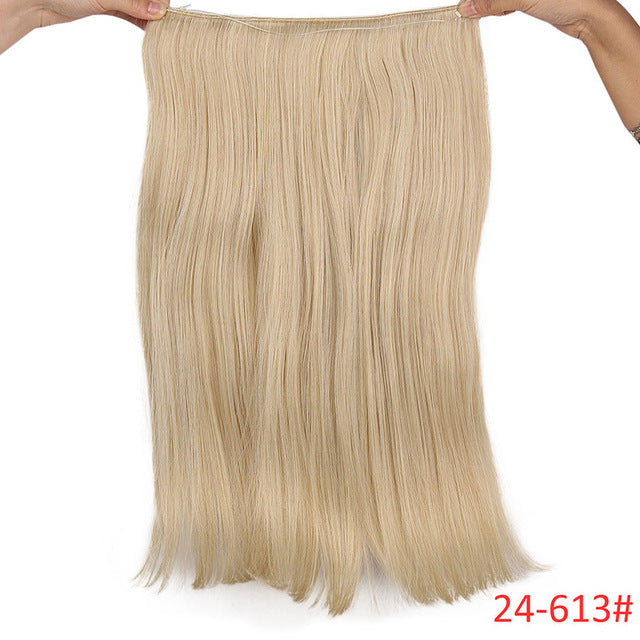 long synthetic hair heat resistant hairpiece fish line straight hair extensions secret invisible hairpieces #14 / 20inches