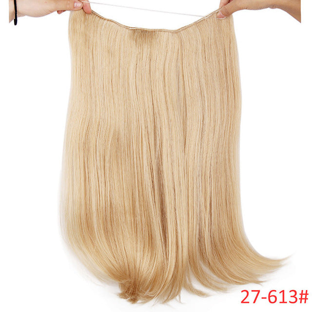 long synthetic hair heat resistant hairpiece fish line straight hair extensions secret invisible hairpieces #16 / 20inches