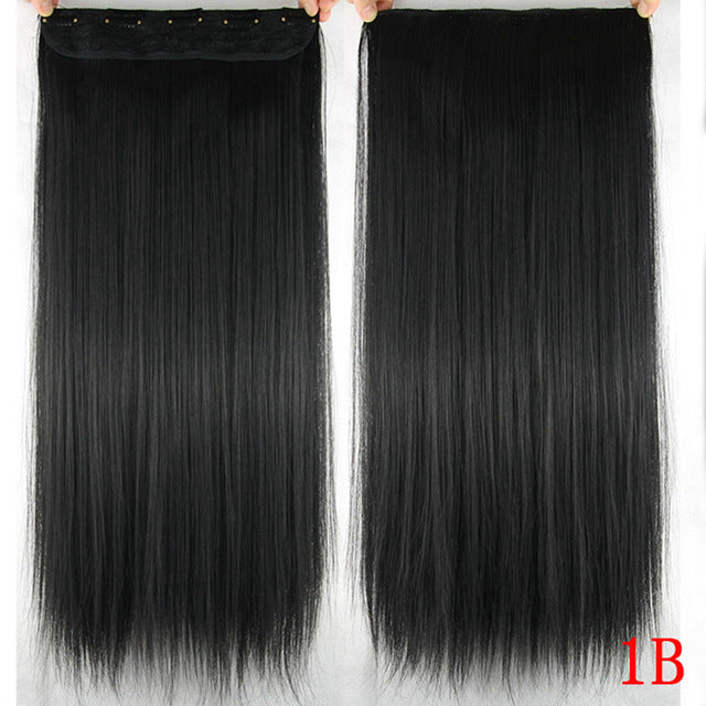 long straight black to gray natural color women ombre hair high tempreture synthetic hairpiece clip in hair extensions #1b / 24inches