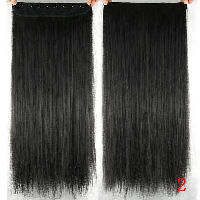 long straight black to gray natural color women ombre hair high tempreture synthetic hairpiece clip in hair extensions #2 / 24inches