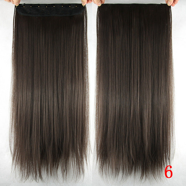 long straight black to gray natural color women ombre hair high tempreture synthetic hairpiece clip in hair extensions #6 / 24inches
