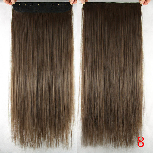 long straight black to gray natural color women ombre hair high tempreture synthetic hairpiece clip in hair extensions #8 / 24inches
