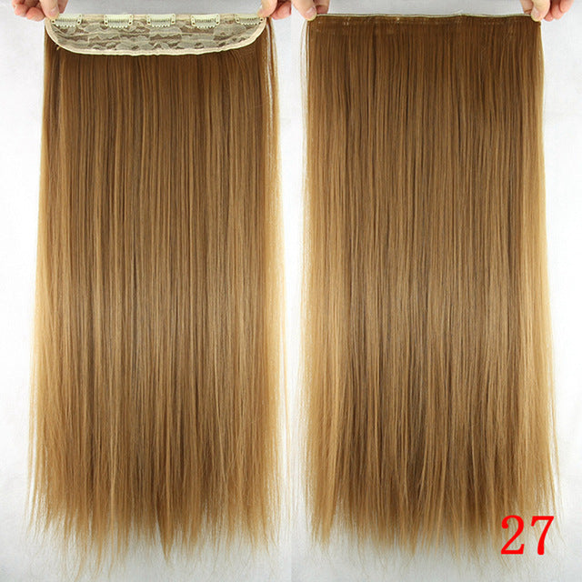 long straight black to gray natural color women ombre hair high tempreture synthetic hairpiece clip in hair extensions #27 / 24inches