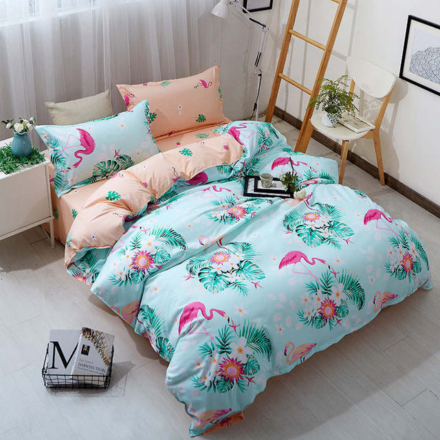 flamingo bedding set 3pcs soft bed floral print bedclothes