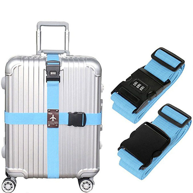 detachable cross travel luggage strap packing belts suitcase bag security straps with lock lxx9 blue