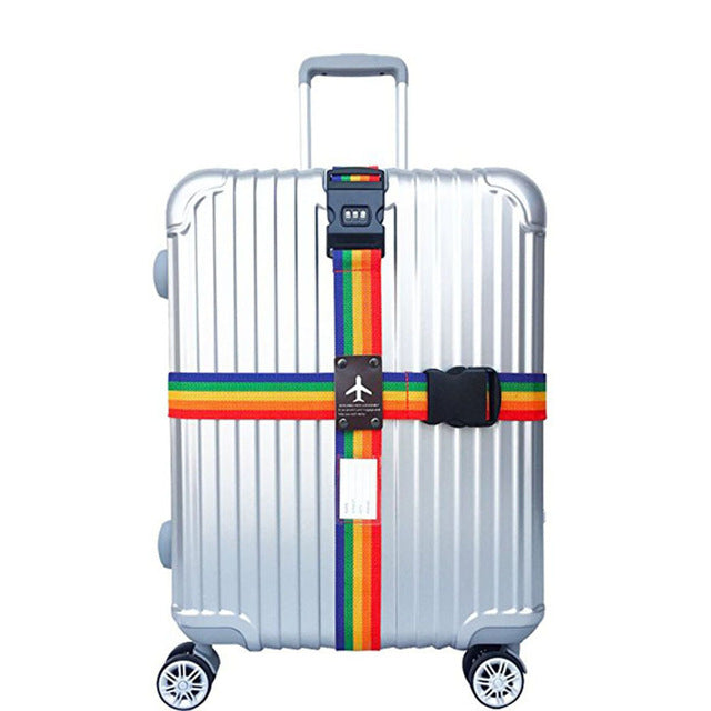 detachable cross travel luggage strap packing belts suitcase bag security straps with lock lxx9 rainbow color