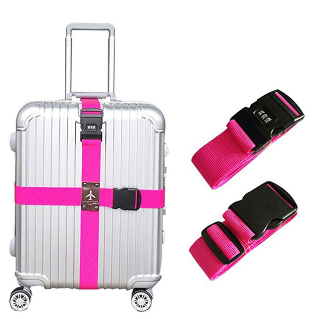 detachable cross travel luggage strap packing belts suitcase bag security straps with lock lxx9 rose red